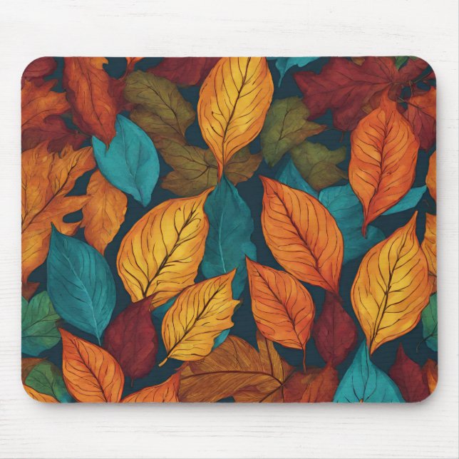 Elegant Colourful Autumn Leaves Fall Nature Patter Mouse Pad (Front)