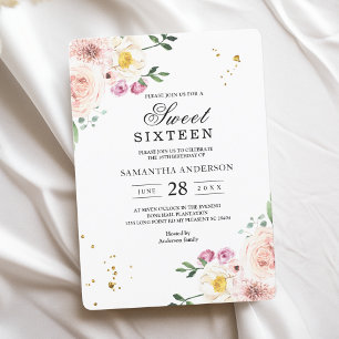 Elegant Colourful Beauty Flowers & Gold Drops Invitation