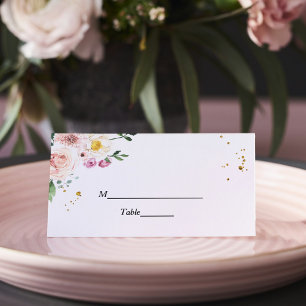 Elegant Colourful Beauty Flowers & Gold Drops Place Card
