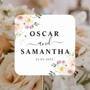 Elegant Colourful Beauty Flowers & Gold Drops Square Sticker