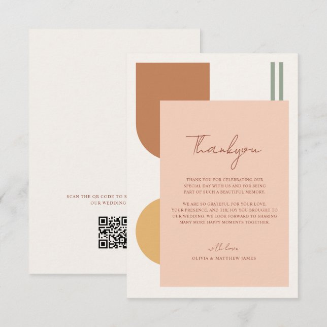 Elegant Colourful Boho Arches QR Code Wedding Thank You Card (Front/Back)