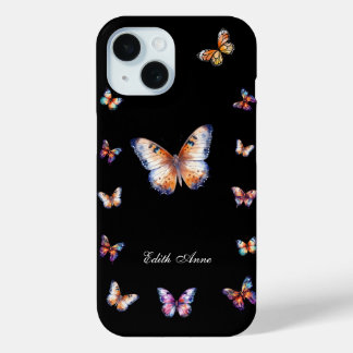 Elegant Colourful Butterflies Custom Monogram  iPhone 15 Case