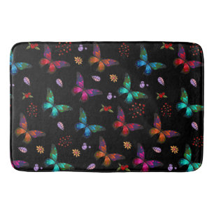 Elegant Colourful Butterflies on Black Bath Mat