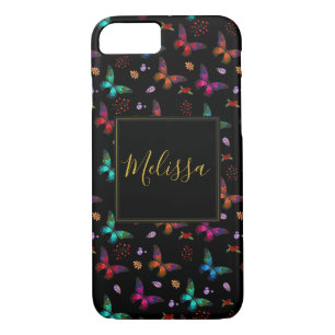 Elegant Colourful Butterflies on Black iPhone 8/7 Case