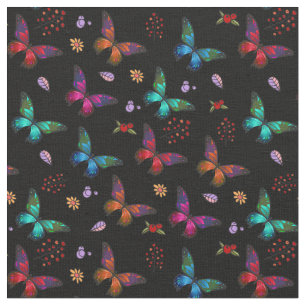 Elegant Colourful Butterflies on Black Fabric