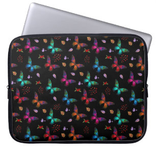 Elegant Colourful Butterflies on Black Laptop Sleeve