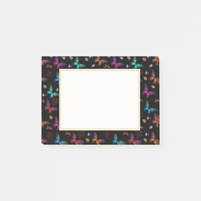 Elegant Colourful Butterflies on Black Post-it Notes (Front)