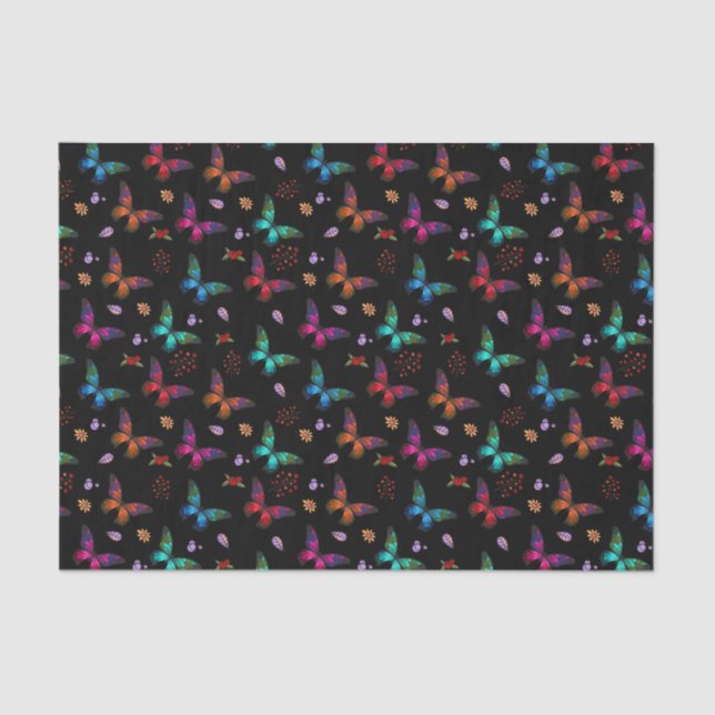 Elegant Colourful Butterflies on Black Tissue Paper (Front)
