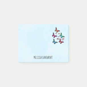Elegant Colourful Butterflies Pattern on Blue Post-it Notes