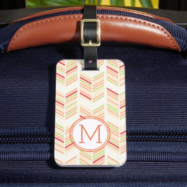 Elegant Colourful Chevron Pattern With Monogram Luggage Tag (Front Insitu 2)