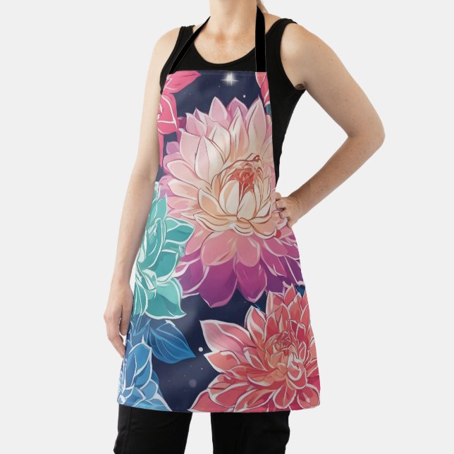 Elegant Colourful Dahlia Flowers on Dark Backgroun Apron (Insitu)