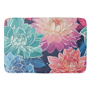 Elegant Colourful Dahlia Flowers on Dark Backgroun Bath Mat