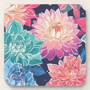 Elegant Colourful Dahlia Flowers on Dark Backgroun Coaster