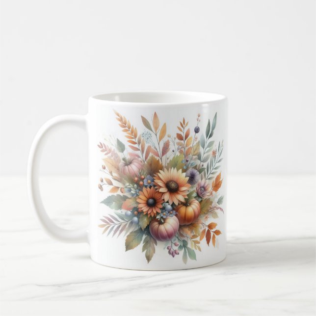 Elegant Colourful Fall Pumpkin Flower Bouquet Moti Coffee Mug (Left)