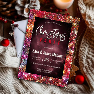 Elegant colourful faux Glitter Christmas  Invitation