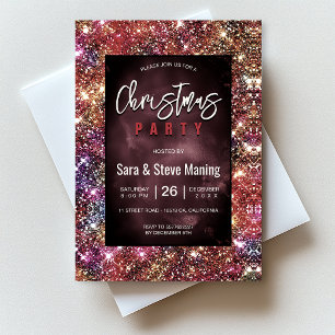Elegant colourful faux Glitter Christmas Invitation