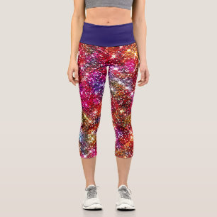 Elegant colourful faux Glitter monogram Capri Leggings