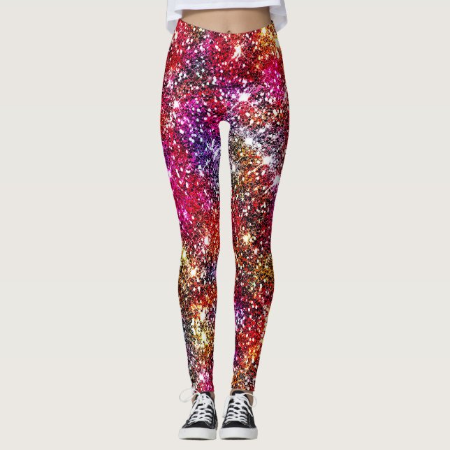 Elegant colourful faux Glitter monogram Leggings (Front)