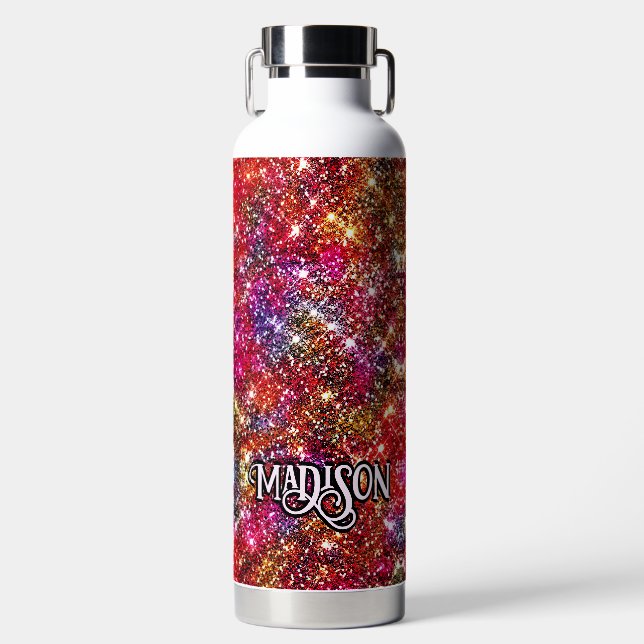 Elegant colourful faux Glitter monogram Water Bottle (Front)