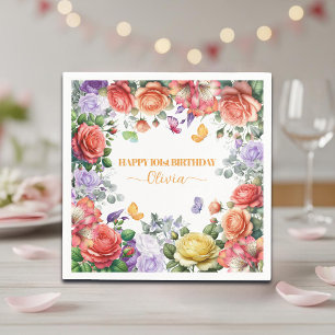 Elegant Colourful Floral 101st Birthday Party Napkin