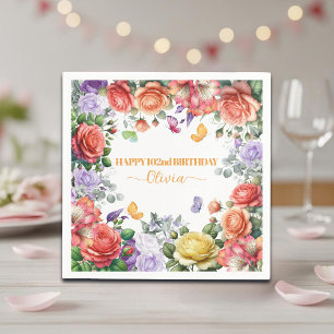 Elegant Colourful Floral 102nd Birthday Party Napkin