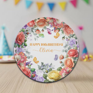 Elegant Colourful Floral 10th Birthday Party Paper Plate
