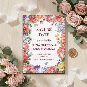 Elegant Colourful Floral 71st Birthday Party Save The Date