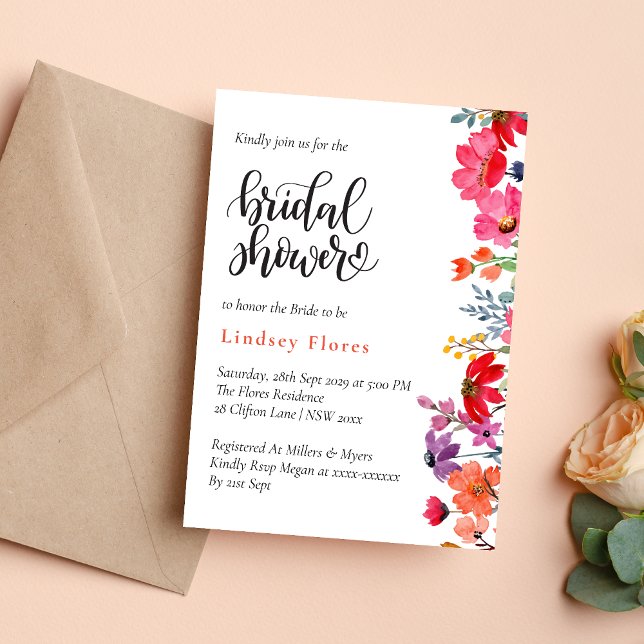 Elegant Colourful Floral Greenery Bridal Shower Invitation (Creator Uploaded)