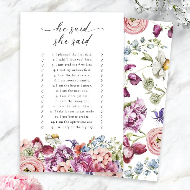 Elegant Colourful Floral He Said She Said Game (Elegant Colorful Jewel Tone Floral He Said She Said Game by Painted Paperie
)