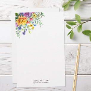 Elegant Colourful Floral Monogram Stationery Paper