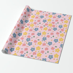 Elegant colourful floral pattern birthday wrapping paper