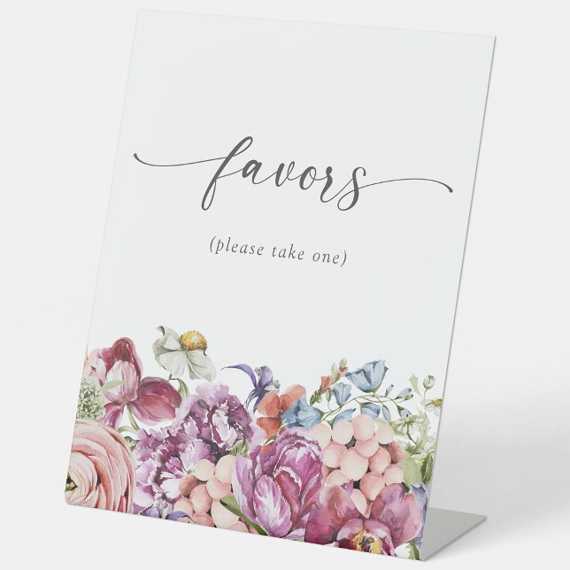 Elegant Colourful Floral Pedestal Sign (Elegant Colorful Floral Favors Bridal Shower Pedestal Sign by Painted Paperie
)