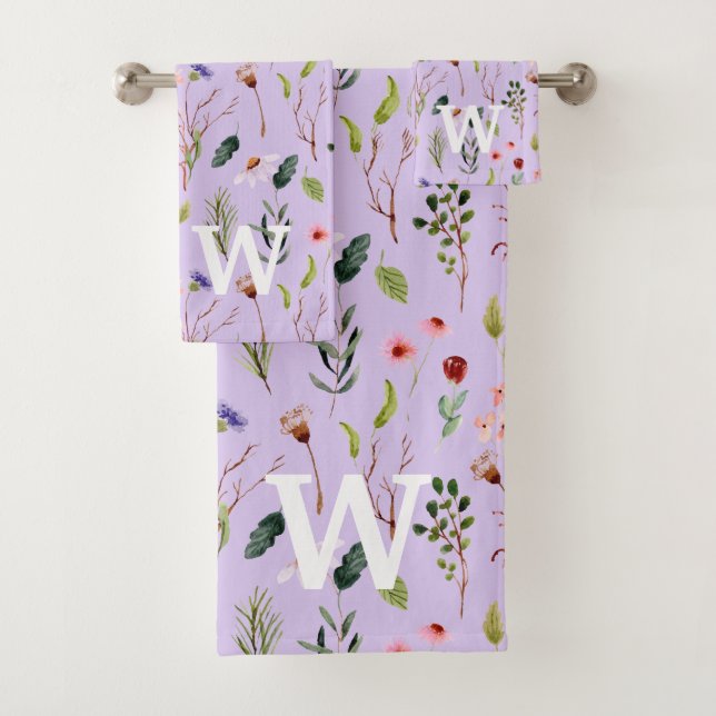 Elegant Colourful Floral Personalised Monogram Bat Bath Towel Set (Insitu)