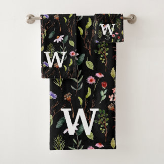 Elegant Colourful Floral Personalised Monogram Bath Towel Set
