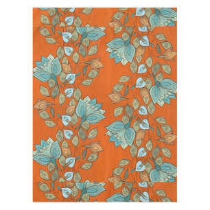 Elegant  Colourful Floral Swirl on Orange  Leather Tablecloth