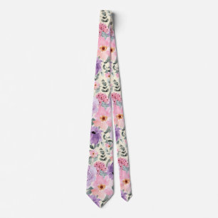 Elegant Colourful Floral Watercolor Bouquet Weddin Tie