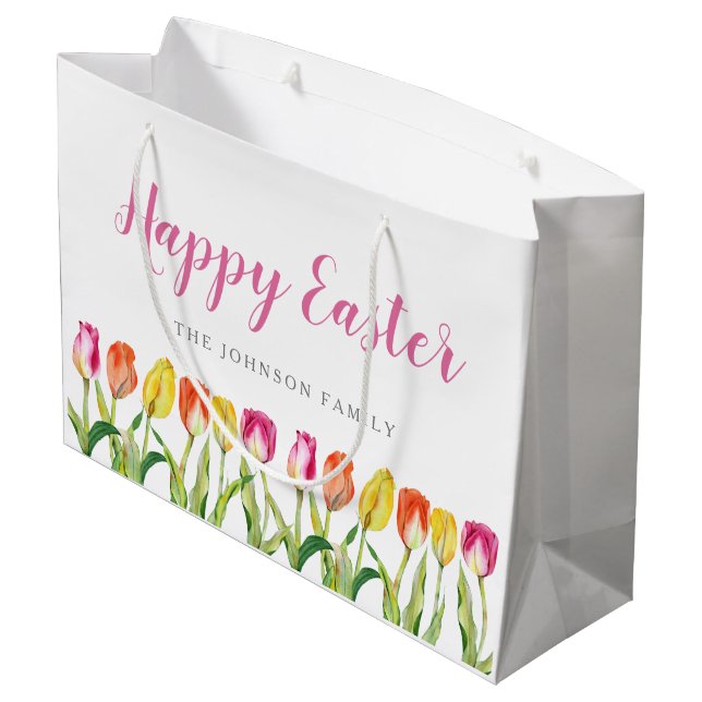 Elegant Colourful Floral Watercolor Tulips Large Gift Bag (Back Angled)