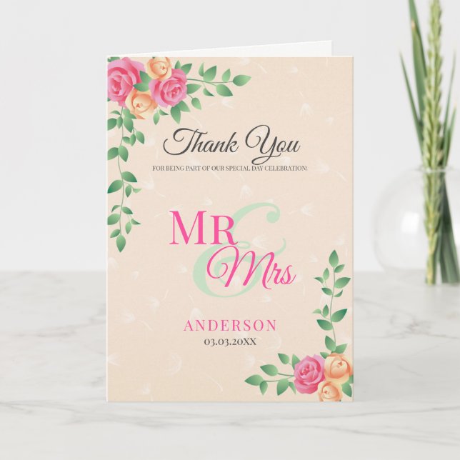 Elegant Colourful Floral Wreath Thank You Card (Front)