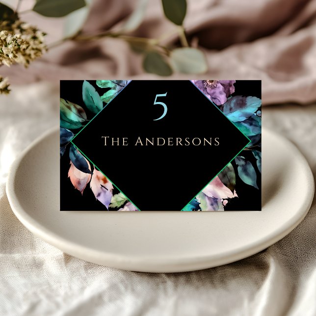 Elegant colourful florals black wedding  place card (Creator Uploaded)