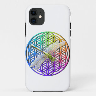 Elegant colourful flower of life dragonfly art iPhone 11 case