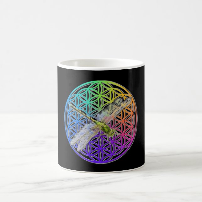 Elegant colourful flower of life dragonfly art coffee mug (Center)
