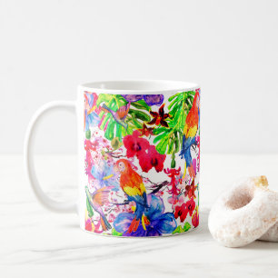 Elegant Colourful Flowers And Parrot Bird Coffee Mug