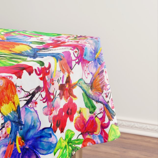 Elegant Colourful Flowers And Parrot Bird Tablecloth (In Situ)