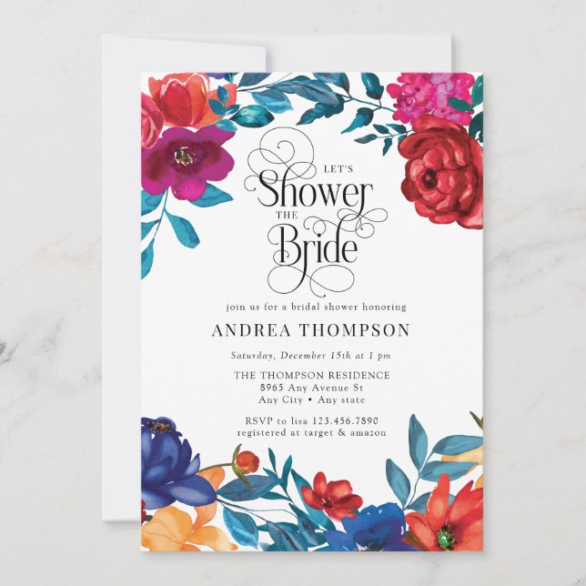 Elegant Colourful Flowers | Greenery Bridal Shower Invitation (Front)