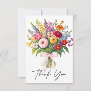 Elegant Colourful Garden Flowers Bouquet Birthday Thank You Card