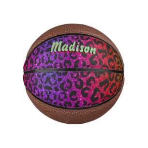 Elegant colourful glitter animal print 3D Monogram Mini Basketball