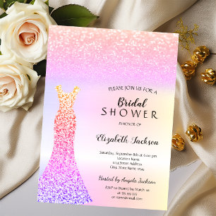 Elegant Colourful Glitter Bokeh Dress Bridal Showe Invitation