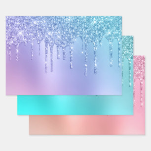 Elegant colourful glitter drips  wrapping paper sheet