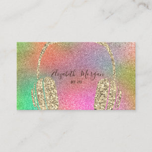Elegant Colourful Glitter Gold Headphone DJ Business Card