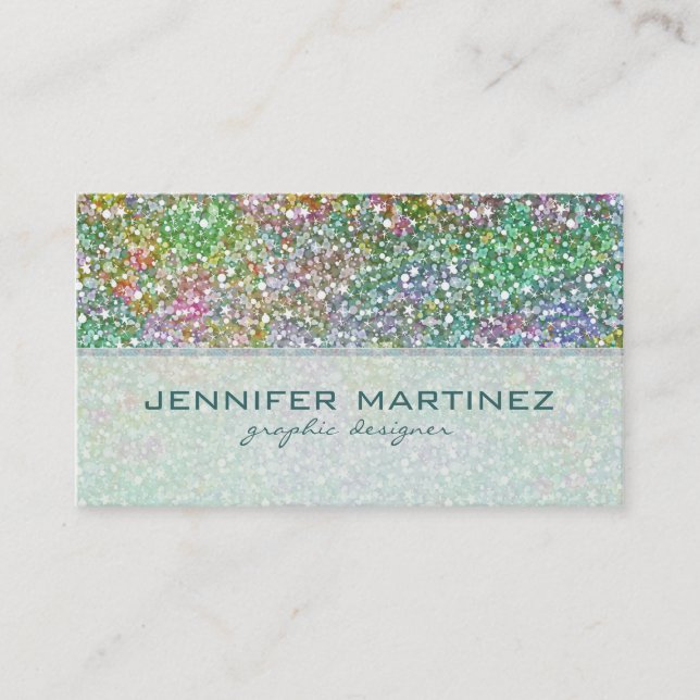 Elegant Colourful Glitter Texture-Green Overtones Business Card (Front)